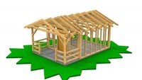 Vizualizace - dřevěná konstrukce zahradní chatky s verandou