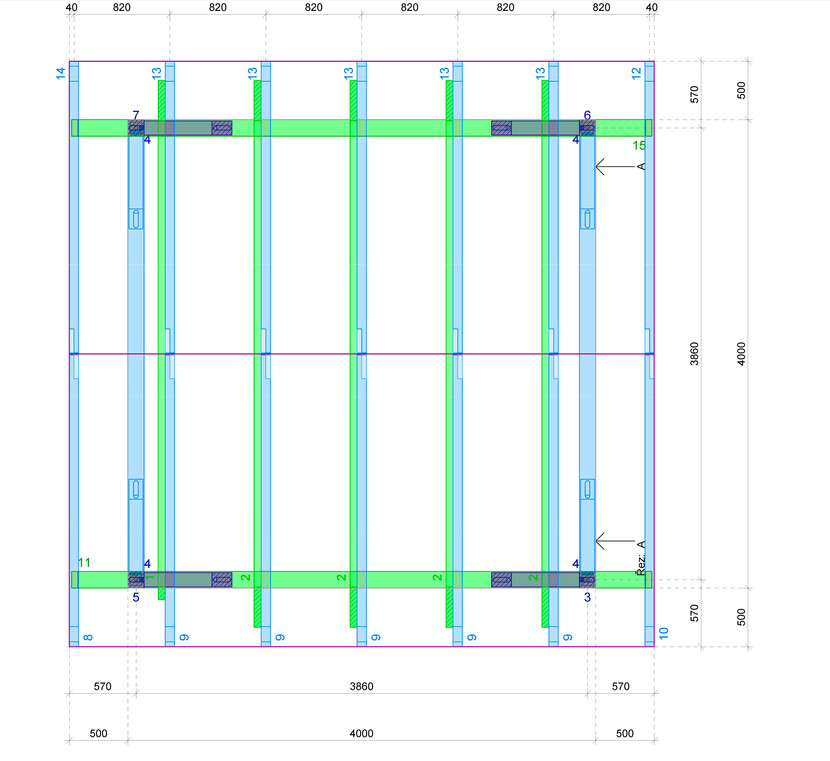 Výkres - sedlová pergola 4x4, zakázková výroba Kasalova pila