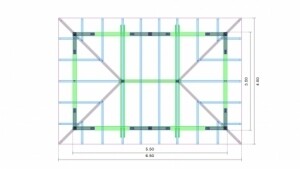 Půdorys garážové stání pro 1 auto, valbová střecha