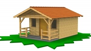 Vizualizace - zahradní domek s verandou - 3,8x5,3 m, sedlová střecha
